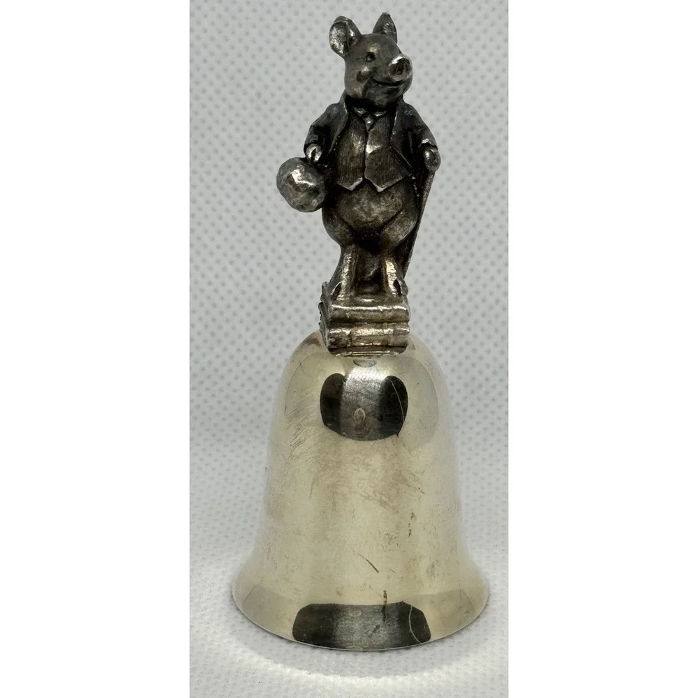 Beatrix Potter Pigling Bland Pewter Bell NE Collectors Society Silver Plate